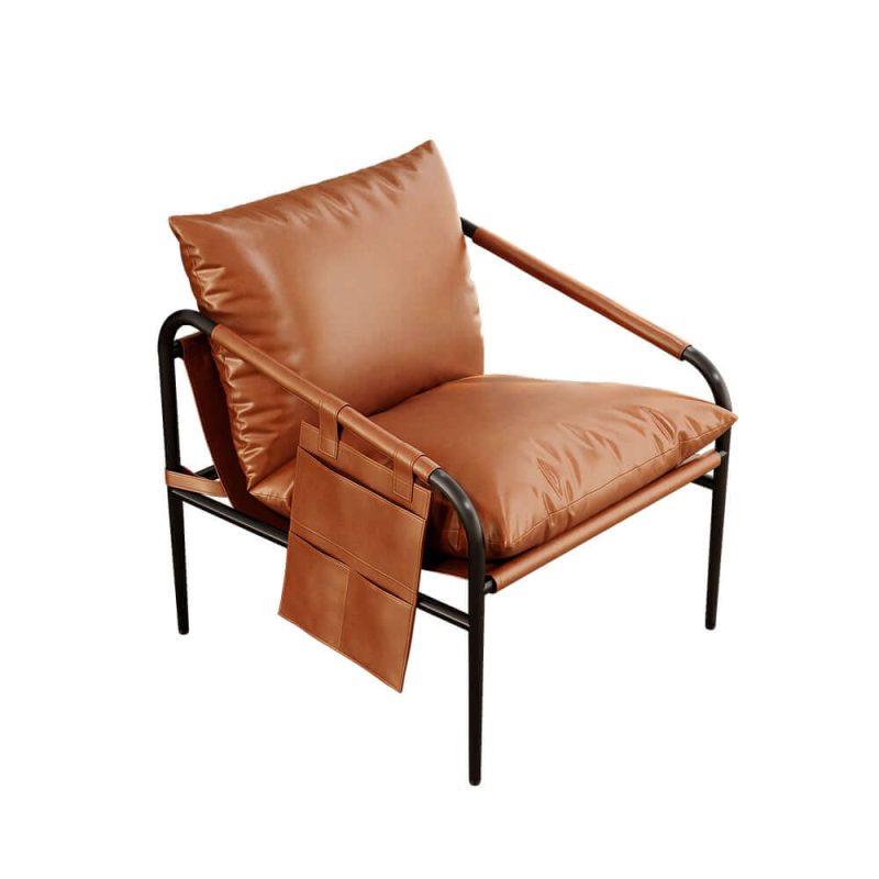 "Brown Leather Accent Chair with Metal Frame"