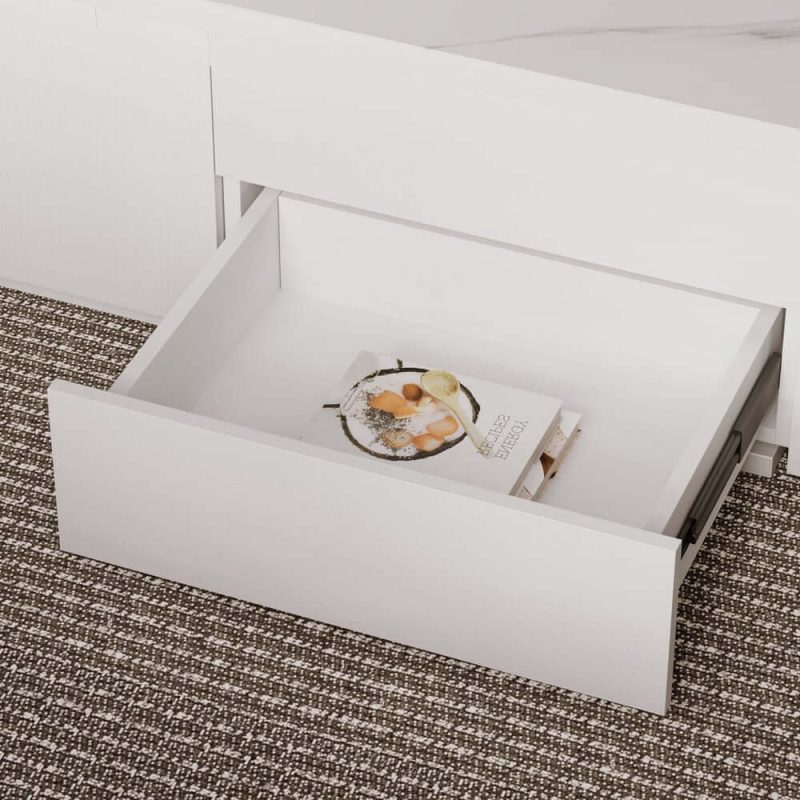 "Modern White Lift Top Marble Coffee Table with Drawers & Storage Multifunction Table"