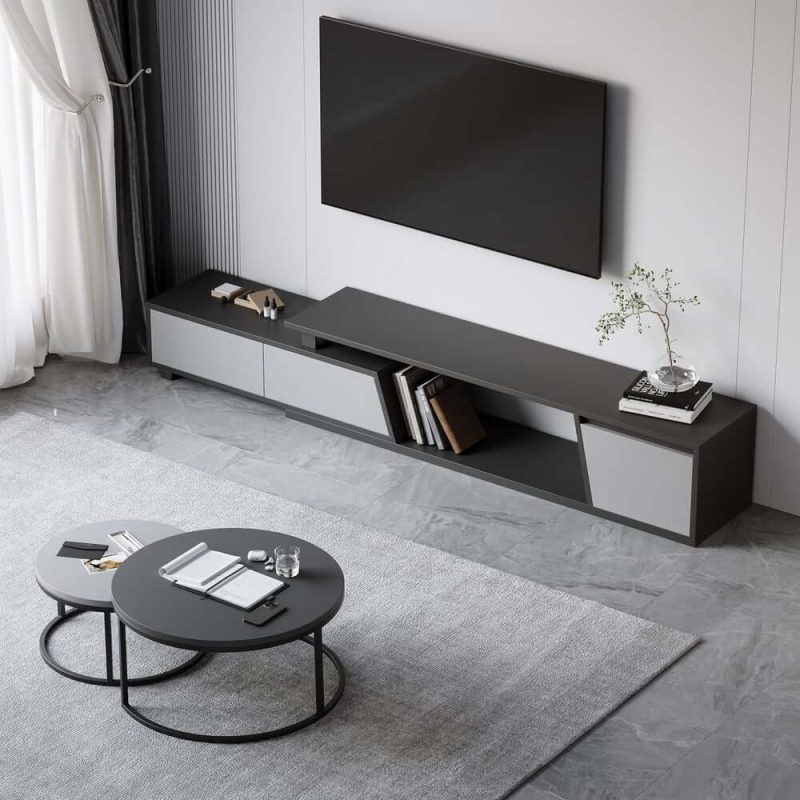 "Fero Extendable Gray TV Stand & Nesting Coffee Table Set"