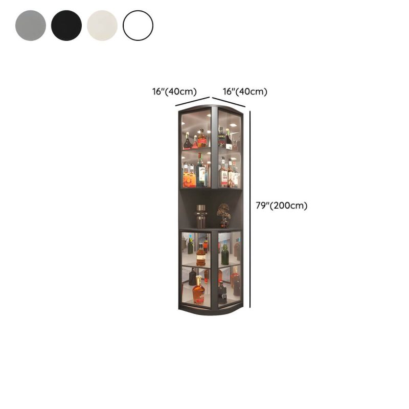 "Dimension of Modern Gray Corner Accent Cabinet with Glass Doors and 2 Shelves - 16"L x 16"W x 79"H Dark Gray"