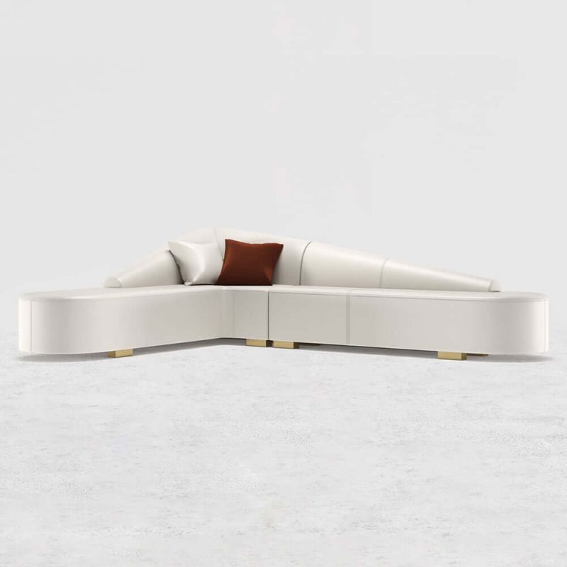 "White Modern L-Shaped Corner Sectional Sofa for Living Room Faux Leather Upholstery"