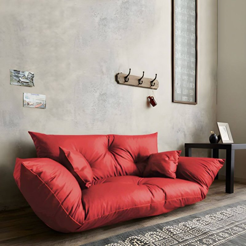 "Stylish Faux Leather Oversized Bean Bag Sofa with Stain Resistant Pre-Filled Sponge Fill - Red"