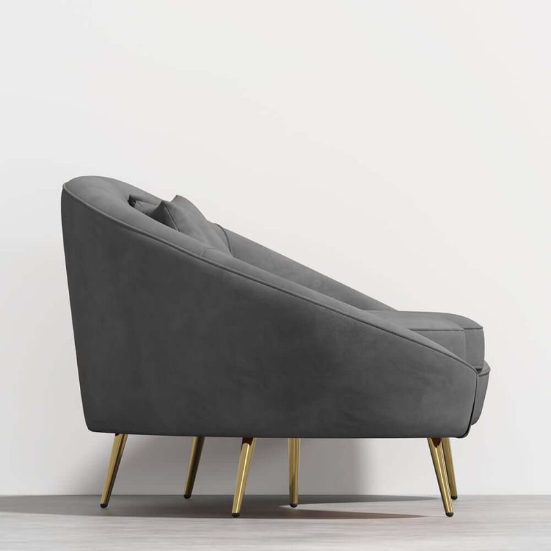 "83" Modern Gray Velvet 3-Seater Curved Sofa for Living Room with Gold Legs"