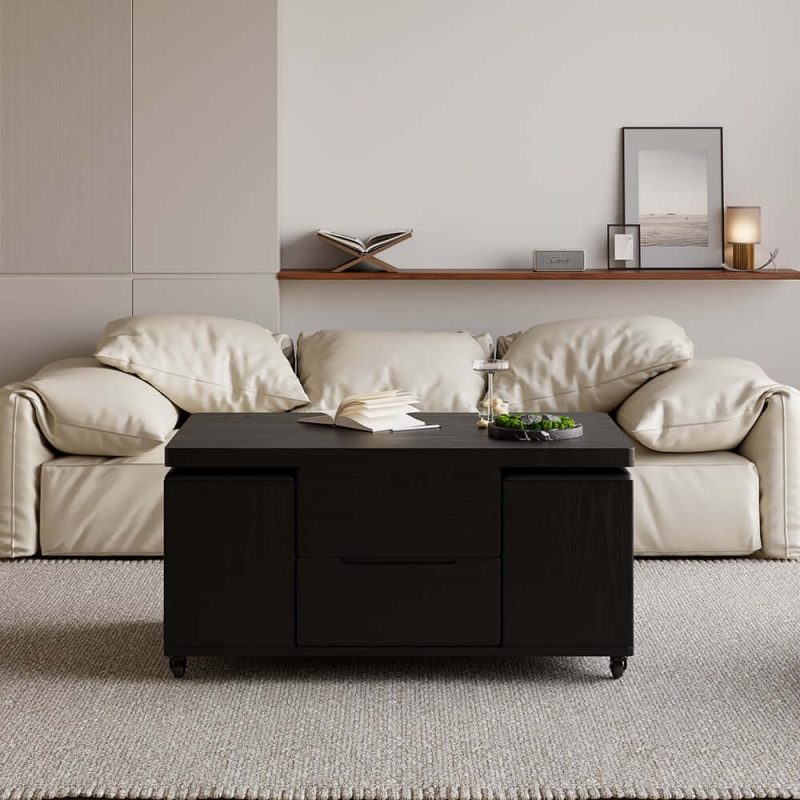 "39" Lift-Top Foldable Coffee Table with 4 Stools & Storage"