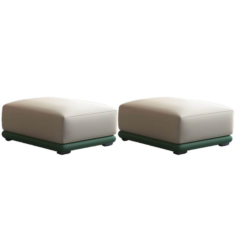"Genuine Leather Foot Stool in Solid Wood Contemporary Style Indoor - 2 Piece Set Beige/ Green 31.5"L x 31.5"W x 16"H"
