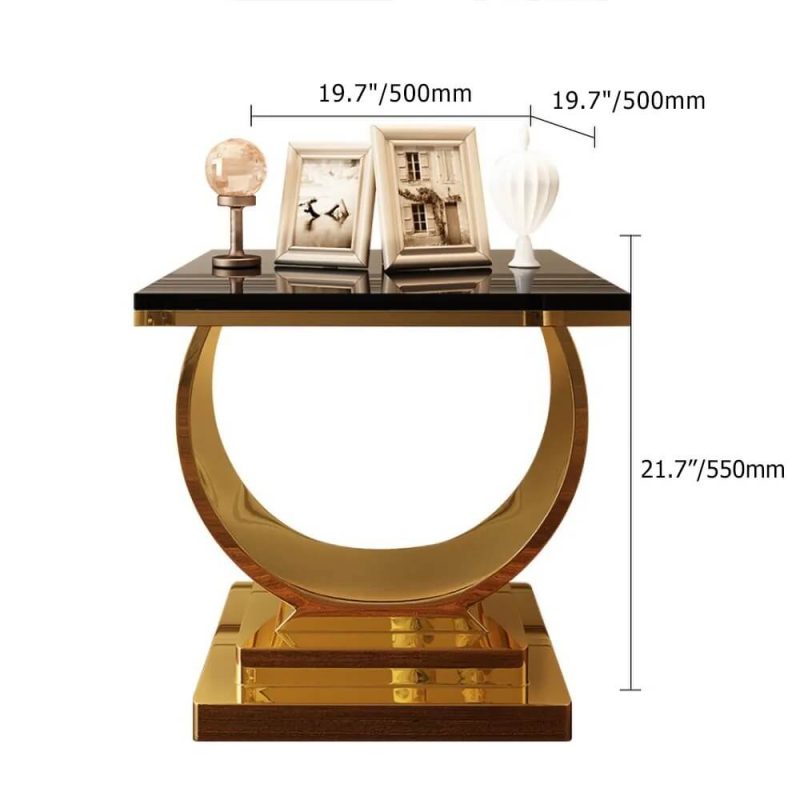 "Postmodern Black End Table with Stainless Steel Base Crescent Moon Deisgn"