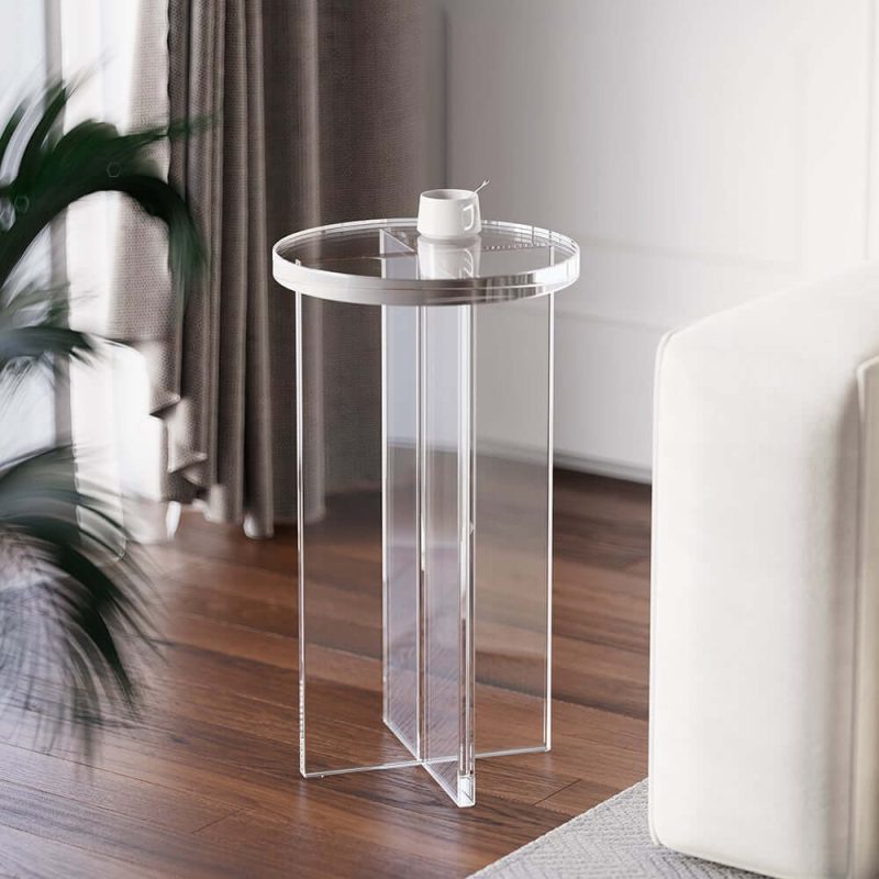 "Round Clear Acrylic End Table Modern Side Table"