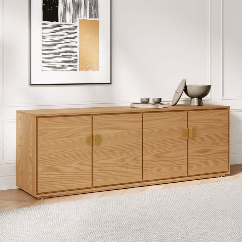"70.9" Natural Wood Tall TV Stand with Storage"
