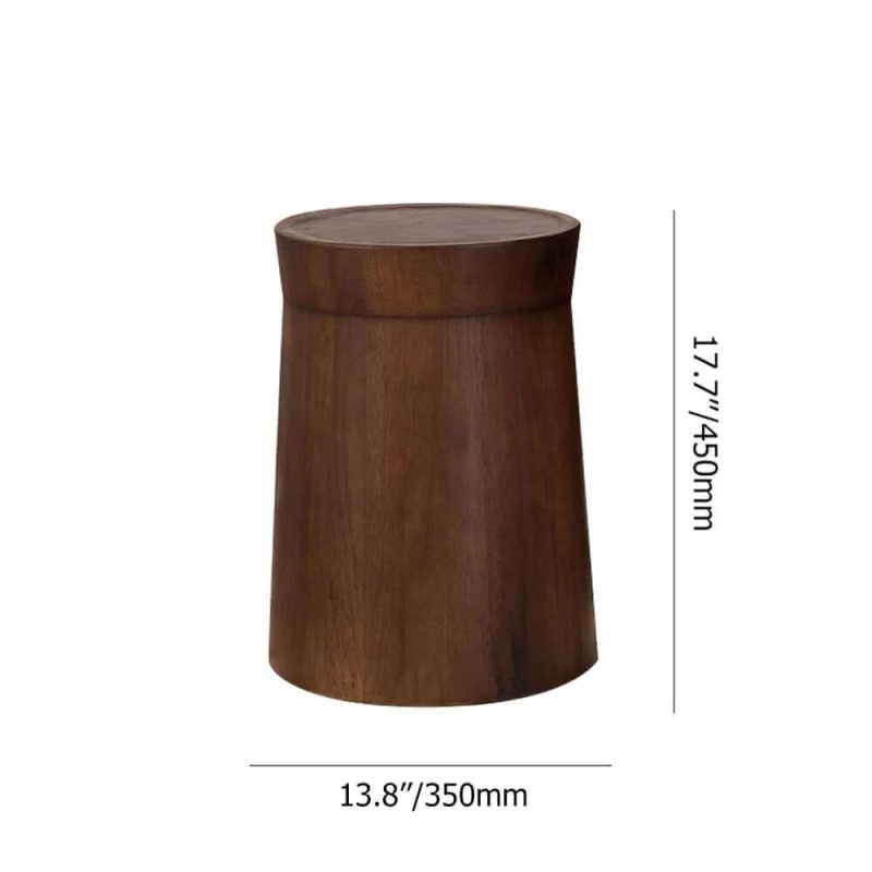 "Dimension of Small Cottage Round Wood Side Table Tray Top in Walnut"