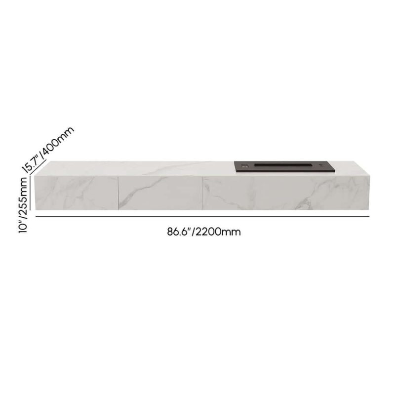 "Dimension of 87" Sintered Stone Electric Fireplace Humidifier TV Stand"