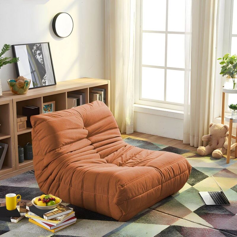 "Suede Bean Bag Lounger with Removable and Machine Washable Cover - Standard Size - Orange"