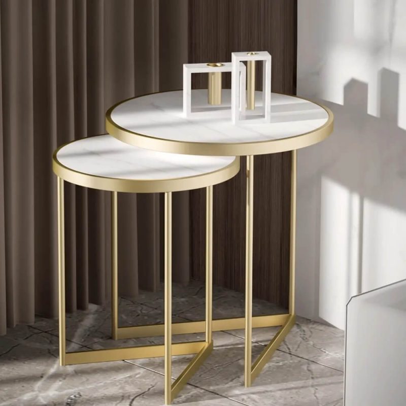 "White End Table Sets Modern Marble Top Nesting Side Table"