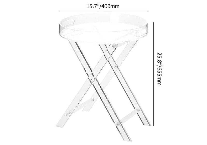 "Dimension of Modern Acrylic Folding Side Table Round End Table with Tray "