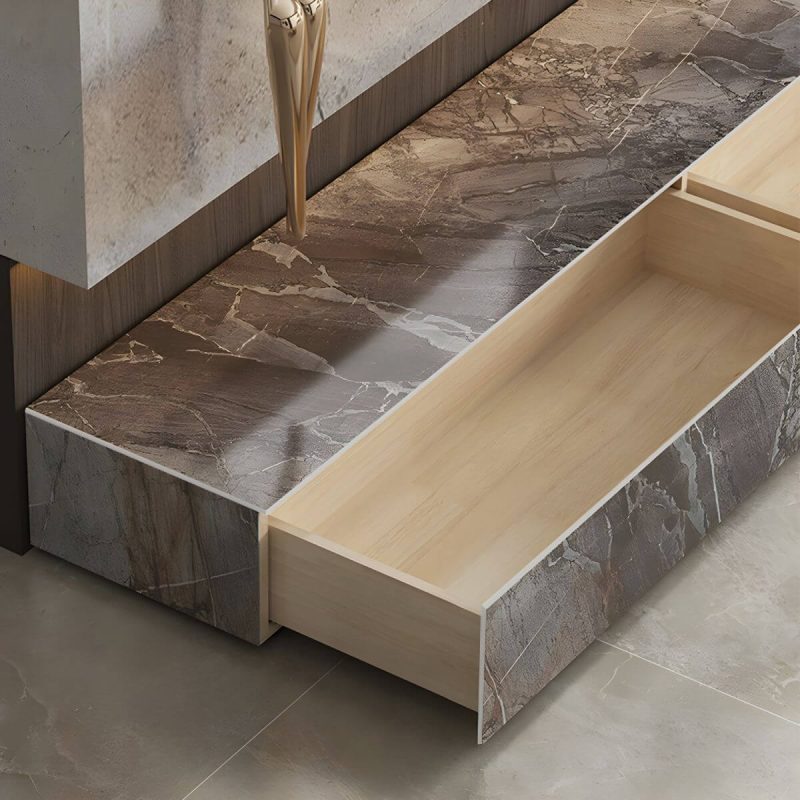 "Brown Stone TV Stand Console Contemporary Media Console with Drawers - 59.1"L x 15.7"W x 9.8"H"