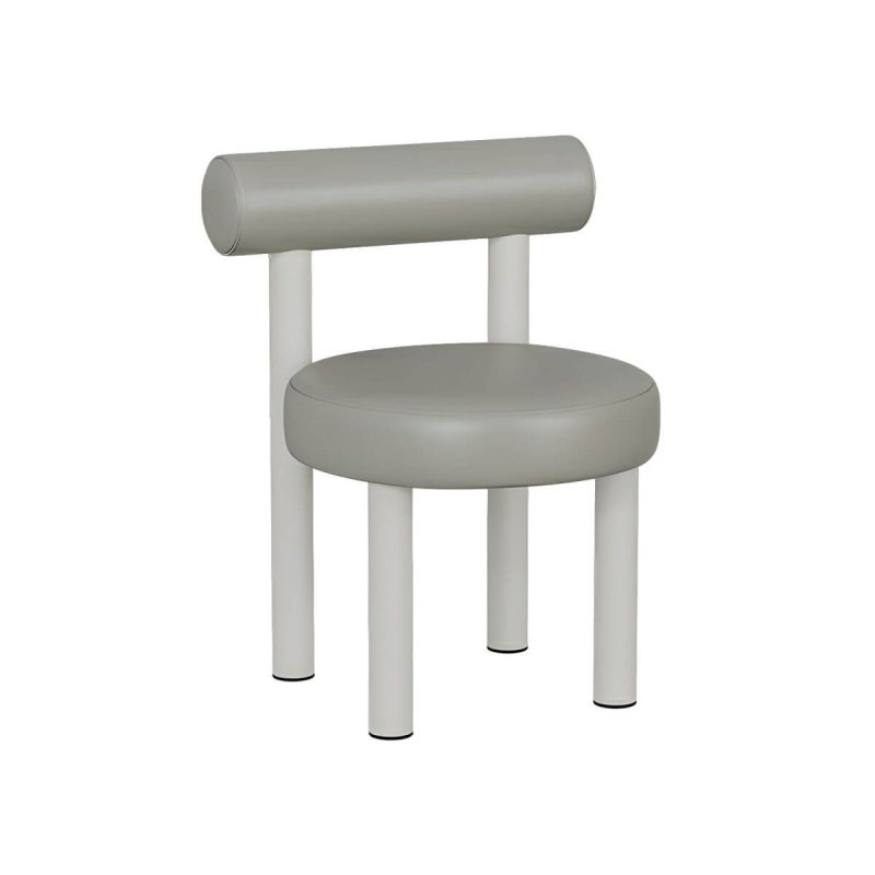 "Solid Color Upholstered Vanity Stool with Tall Back and Metal Legs in Modern Design - Grey Anti Cat Scratch Leather"