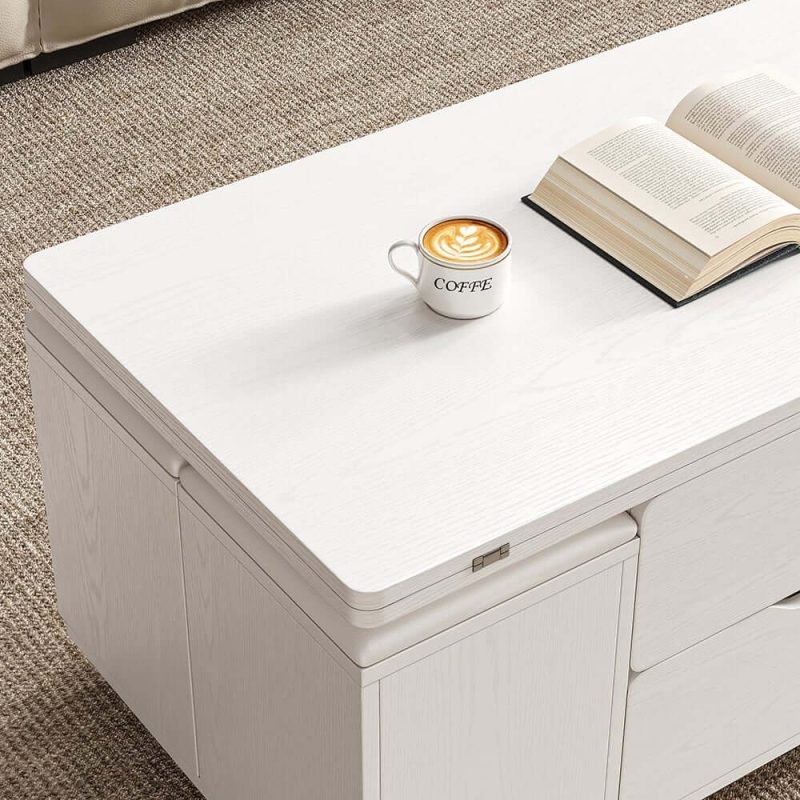 "39" Lift-Top Foldable Coffee Table with 4 Stools & Storage"