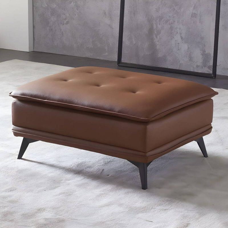 "Modern Standard Rectangle Ottoman in Genuine Leather with Metal Frame for Sleek Style and Durability - 35.5"L x 27.5"W x 16.5"H Light Brown 1 Piece"