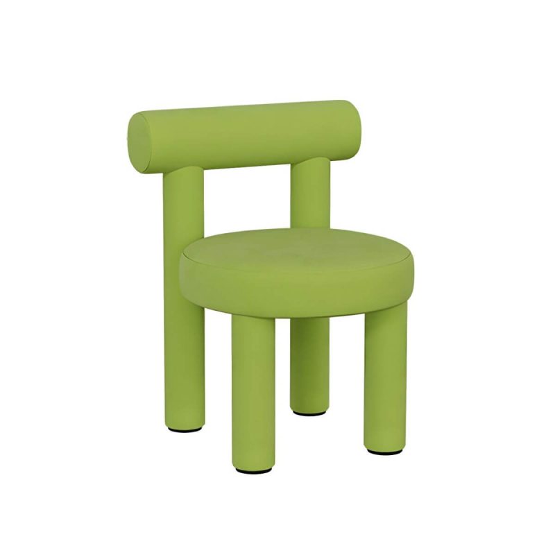 "Solid Color Upholstered Vanity Stool with Tall Back and Metal Legs in Modern Design - Avocado Green Flannel"