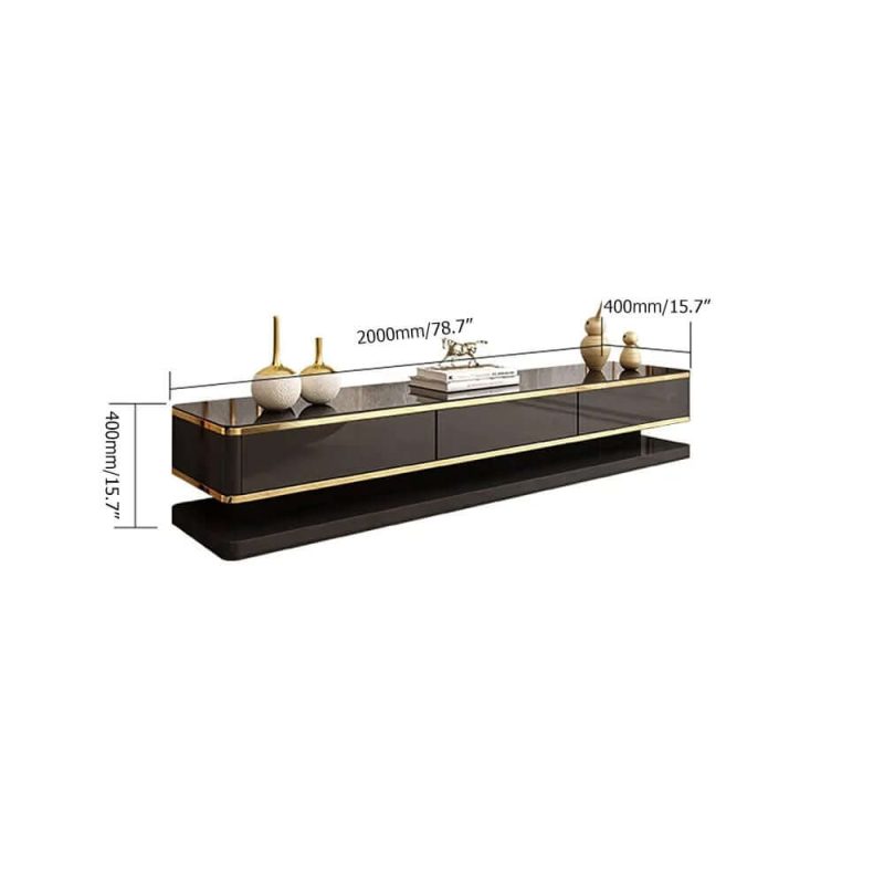 "Dimension of Gapn 78.7" Black TV Media Console with 3 Drawers Tempered Glass for TVs Up to 78""