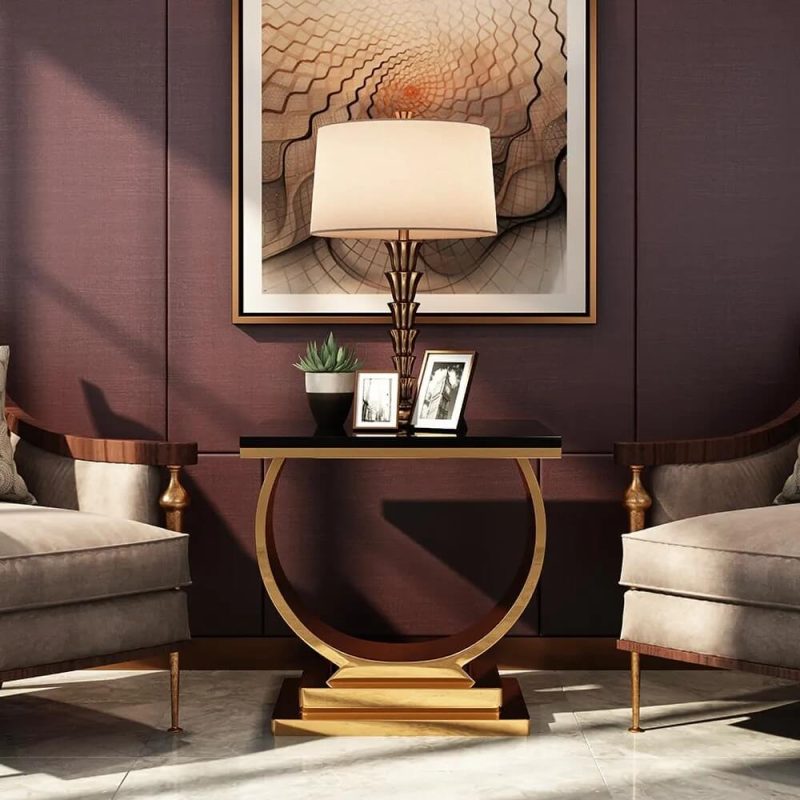 "Postmodern Black End Table with Stainless Steel Base Crescent Moon Deisgn"