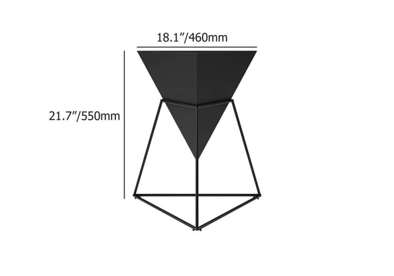 "Dimension of Triangle Wood Side Table with Metal Base"