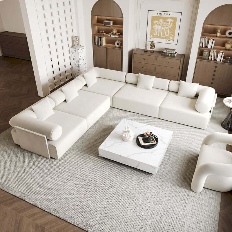 "39" Square Sintered Stone Block Coffee Table With Wood Base"
