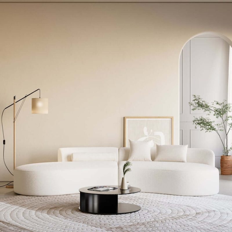 "109" 2-Piece Curved Boucle Sectional Sofa with Pillows"