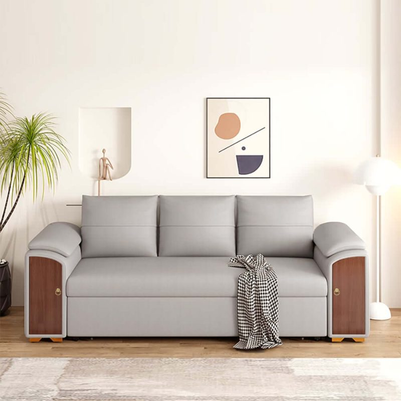 "94.5" Gray Pull Out Sofa Bed Convertible Leath-Aire Sleeper with Lift-top Coffee Table"