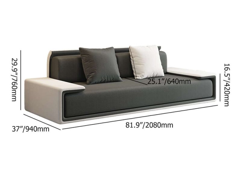 "Dimension of Doart 81" Modern Dark Gray Upholstered Armless 3-Seater Sofa Cotton Linen with Pillows"