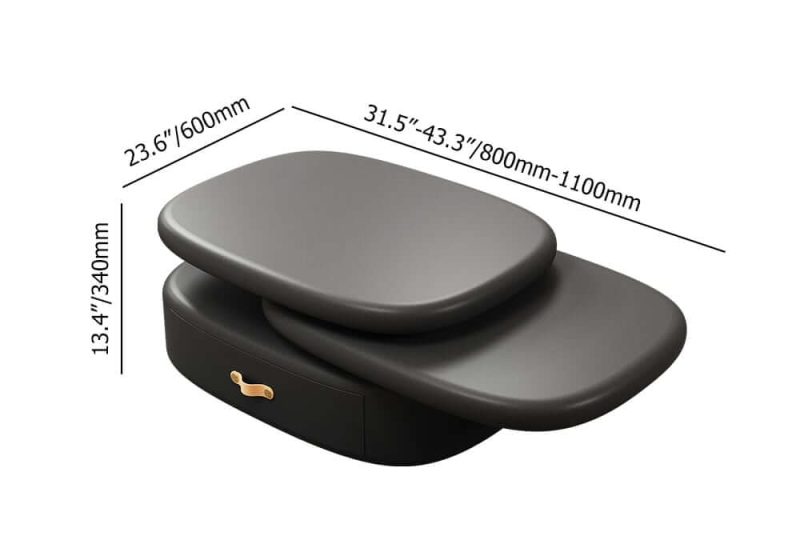 "Dimension of 3-Tiered Modern Oval Black Pebbles Rotating Coffee Table with Storage"