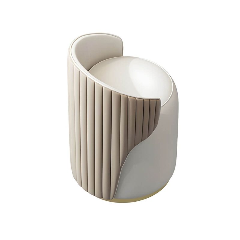 "Contemporary Round Vanity Stool with Faux Leather Upholstered for Bedroom - 2 Piece Set Grey Swivel"