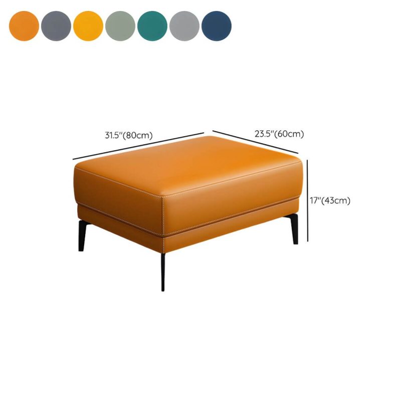 "Dimension of Contemporary Leather Rectangle Ottoman with Black Legs, Water Resistant and No Assembly Required - Orange"