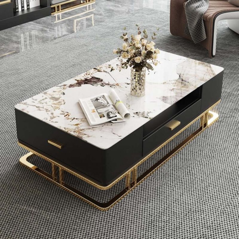 "Stonesk Modern TV Stand & Coffee Table Set for 100" TV in Black with Drawers"