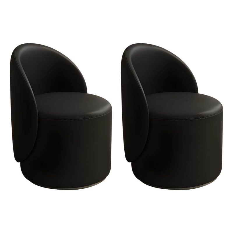 "Modern Upholstered Vanity Stool with Swivel Back and Tall Height for Comfort - Microfiber Leather 2 Piece Set Black"