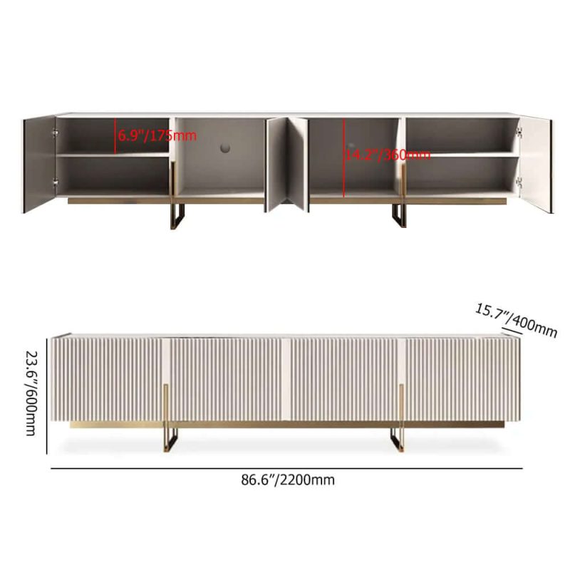"Dimension of Grovyn 86.6" TV Stand & Nesting Coffee Table Set"