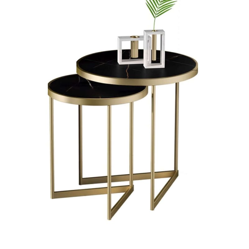 "Black End Table Sets Modern Marble Top Side Table"
