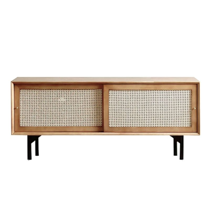 "Cottage Natural 60 inch TV Stand with Rattan Woven Doors & Adjustable Shelves"