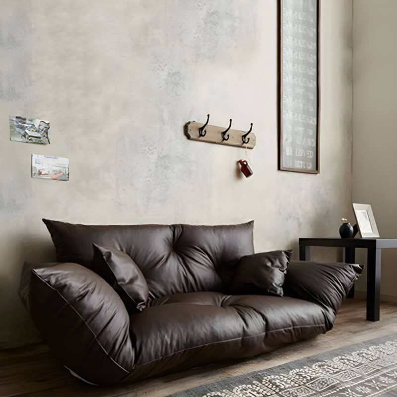 "Stylish Faux Leather Oversized Bean Bag Sofa with Stain Resistant Pre-Filled Sponge Fill - Dark Coffee"