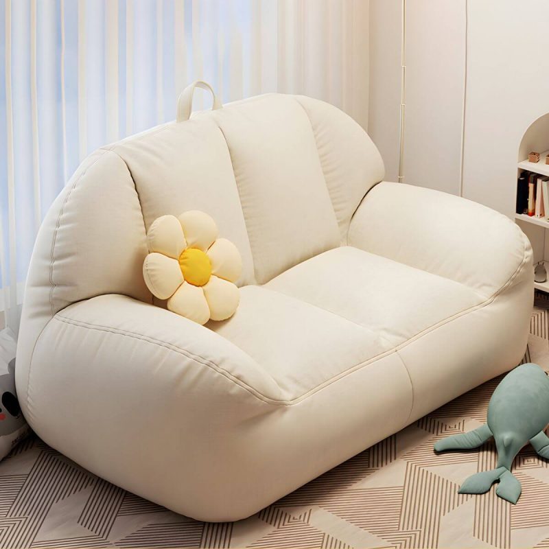 "Large White Linen Bean Bag Sofa Pre-Filled with Expanded Polystyrene Beans for Comfortable Seating - White-Brown"