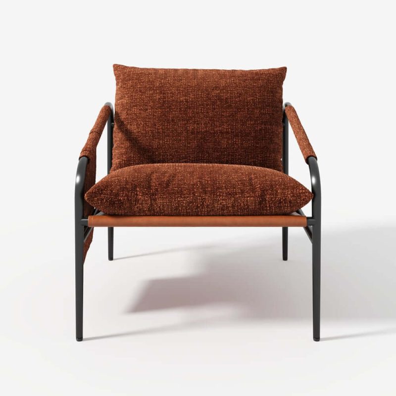 "Brown Chenille Accent Chair with Metal Frame"