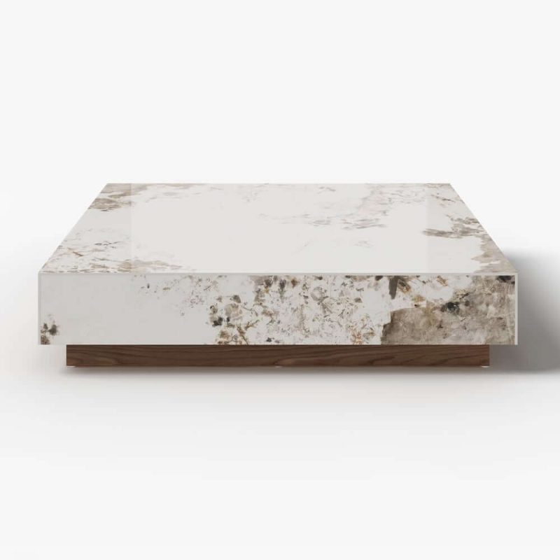 "39" Square Sintered Stone Block Coffee Table With Wood Base	"