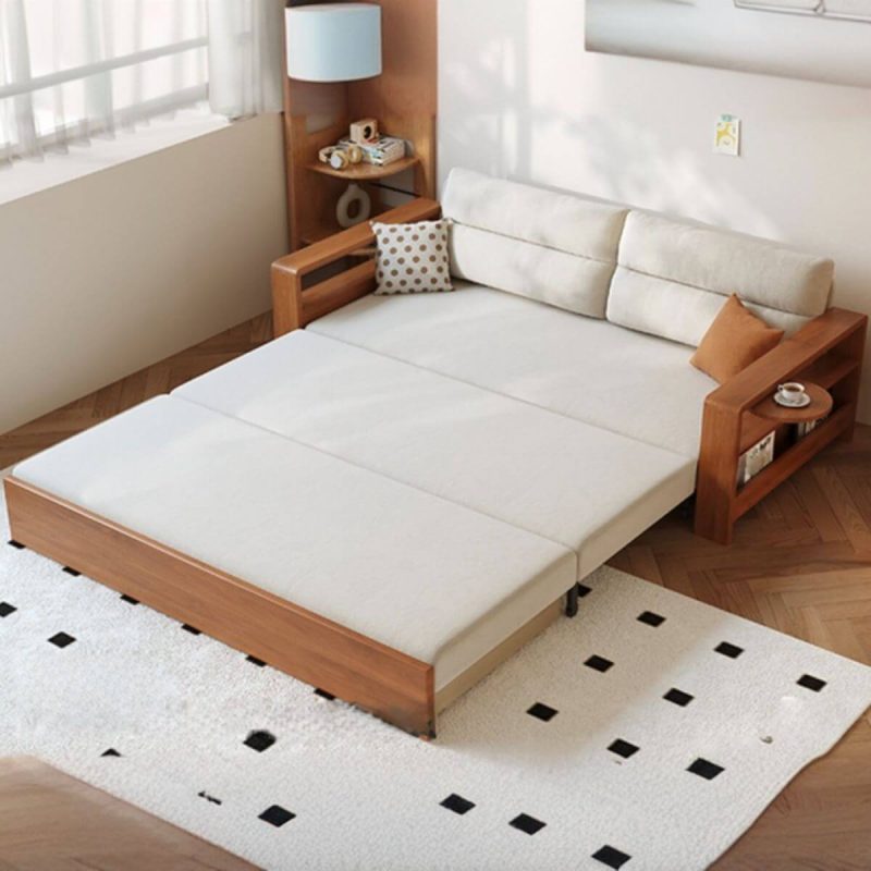 "Damp-proof Futon Sofa with Detachable Mattress, Receptacle Storage, Latex Upholstery, Full Size, Cushion Back, and Pillow, 69"L x 35"W x 34"H"
