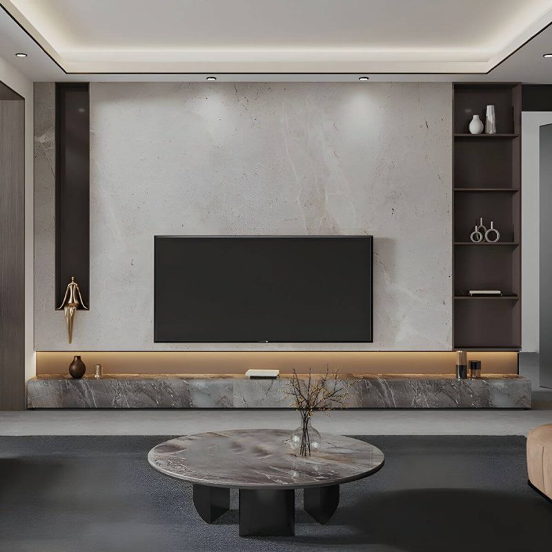 "Brown Stone TV Stand Console Contemporary Media Console with Drawers - 59.1"L x 15.7"W x 9.8"H"