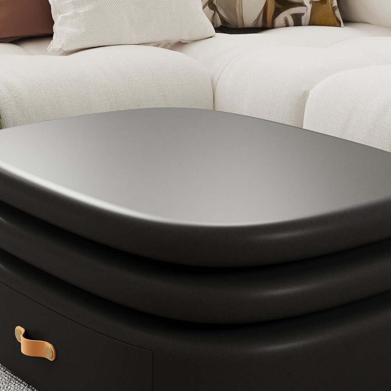 "3-Tiered Modern Oval Black Pebbles Rotating Coffee Table with Storage"