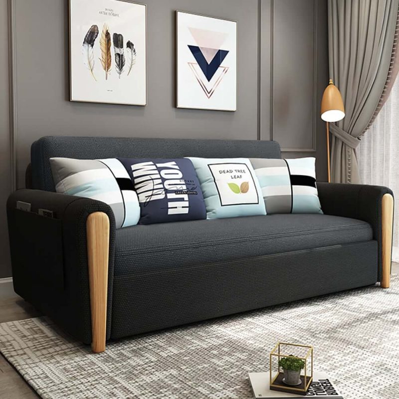"82" Queen 3-Seater Linen Convertible Sleeper Sofa"