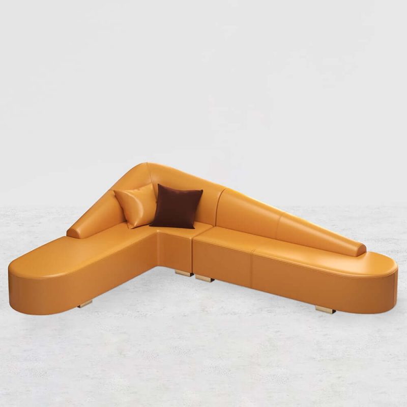 "Modern 6-Seater Orange L-Shaped Corner Sectional Sofa Faux Leather Upholstery"