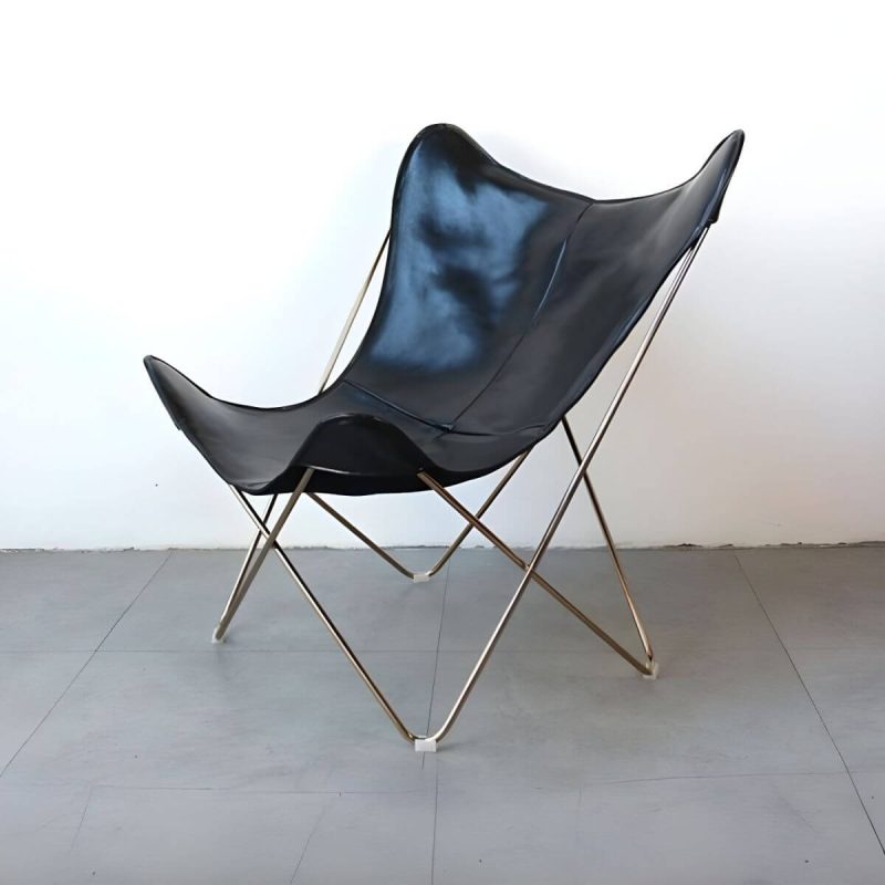 "Scandinavian Small Metal Recliner, Solid Color, Waterproof, With Legs - Black Rose Gold PU (Polyurethane)"