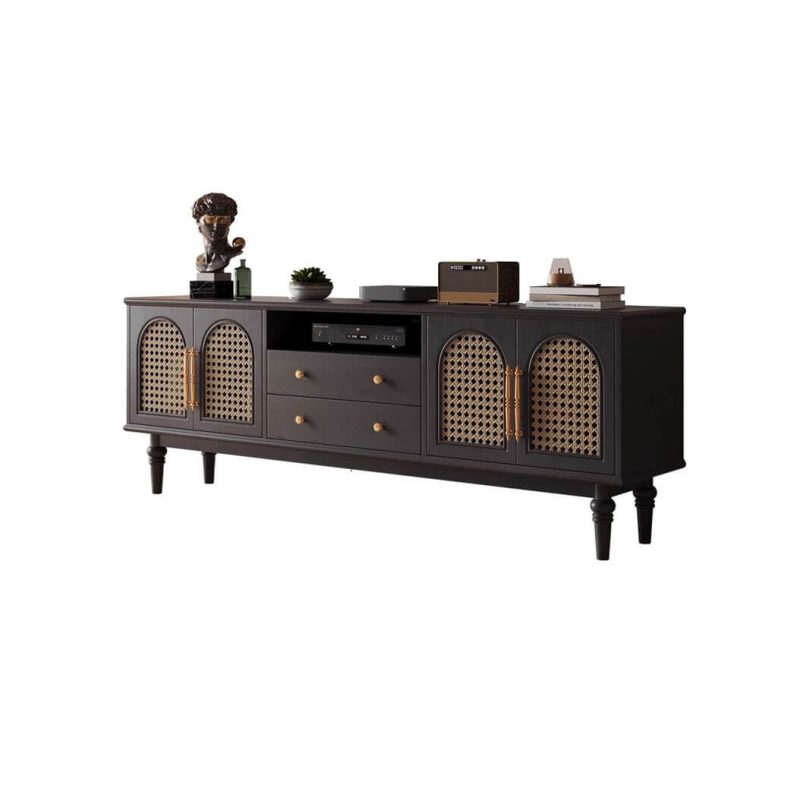 "Shiny Retro Ink Lumber TV Stand with 2 Drawers and 2 Cabinets, 79"L x 16"W x 23"H"