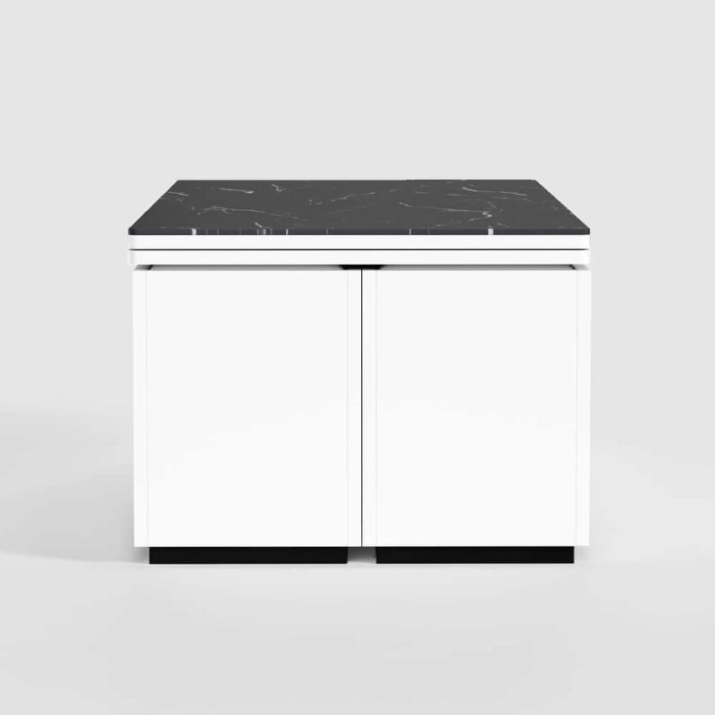 "Modern White Lift Top Marble Coffee Table with Drawers & Storage Multifunction Table"