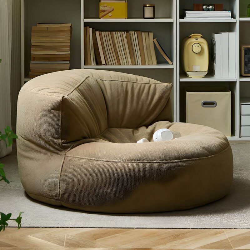 "Water Resistant Fabric Bean Bag Chair with Pre-Filled Abrasion Resistance - Light Brown Bean Bag Chair"